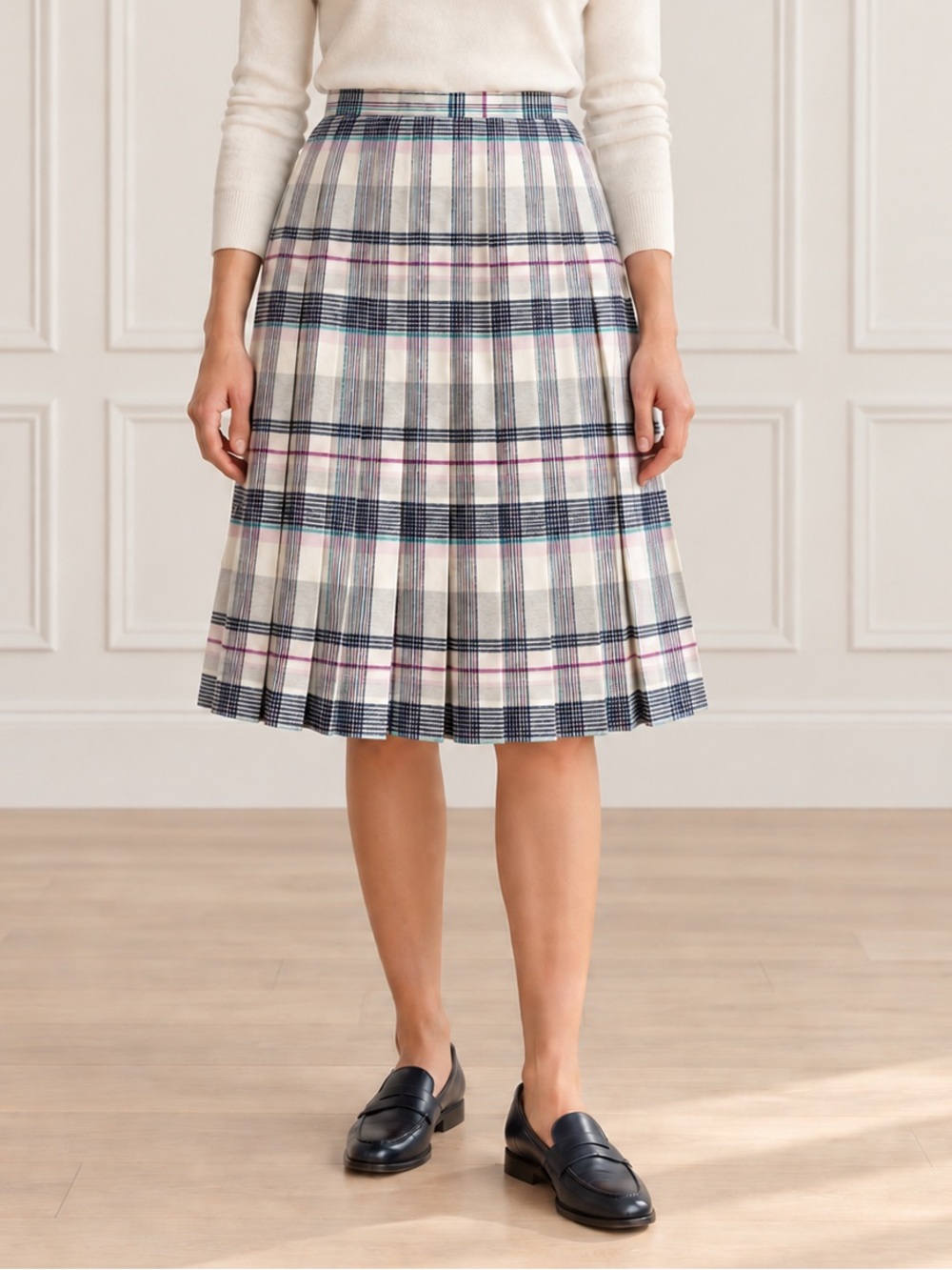 Vintage 70s Pendleton Skirt 28” Waist Wool Plaid Pleated Midi USA Preppy Cottage